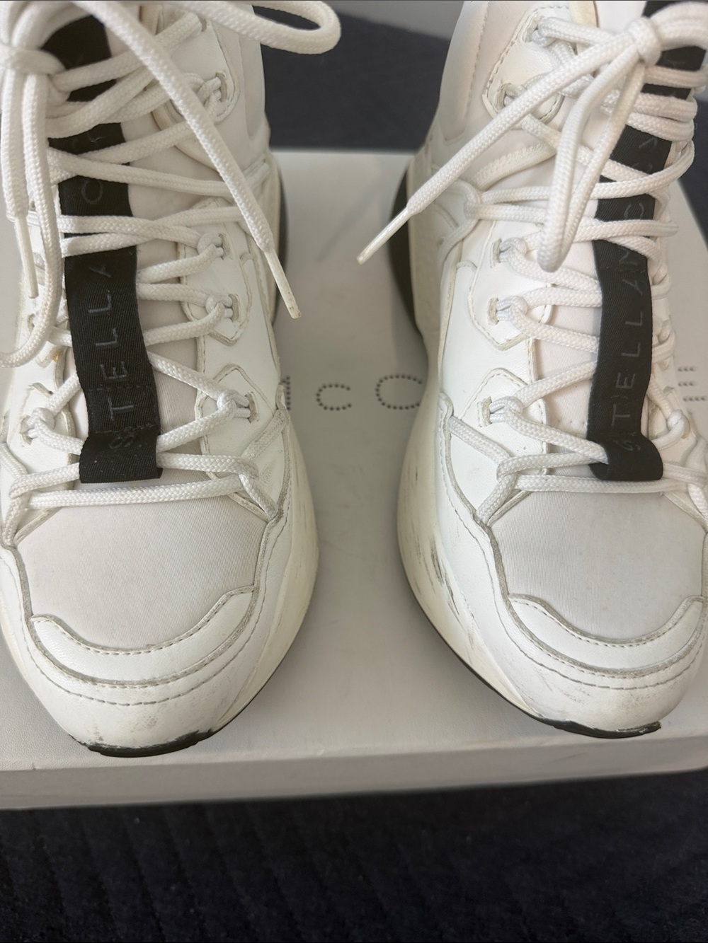 Stella McCartney White Platform Lace-Up Sneakers with Black Pull Tabs - Picture 5 of 10